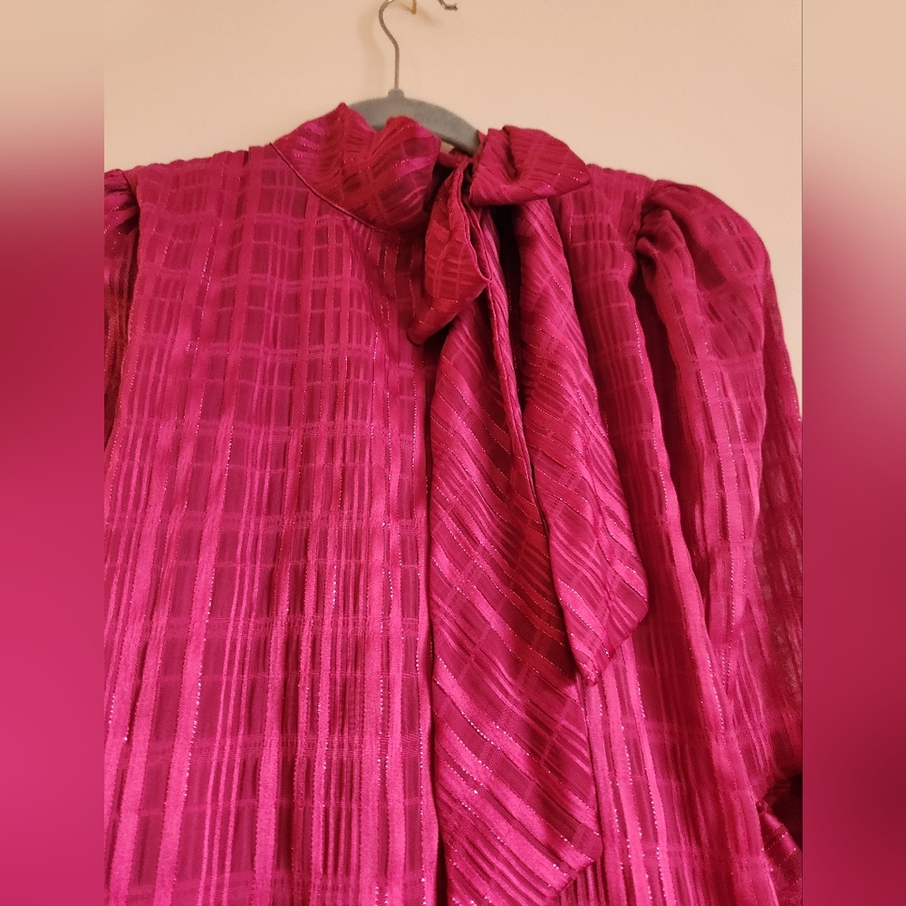 Calvin Klein Womens Metallic Bell Sleeve Shift Dress Pink Size 14 - Picture 9 of 9